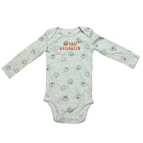 Carter’s Size 12 Months “My First Halloween” Gray Pumpkin Bodysuit Top NWOT - Picture 1 of 6